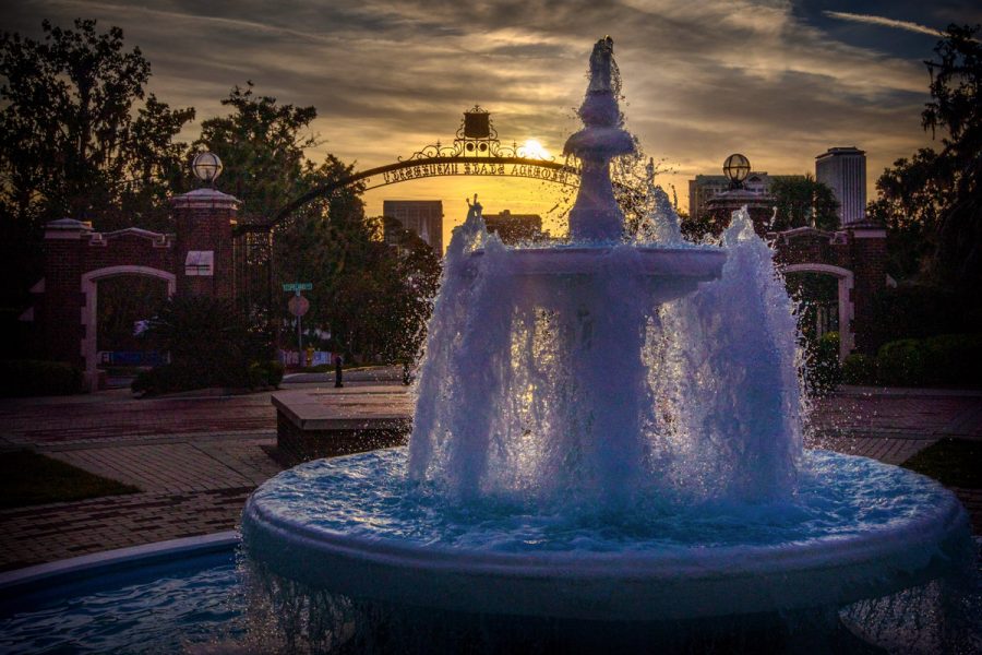 Sunrise on Westcott Fountain, 2020 (FSU Photography Services/Bruce Palmer)