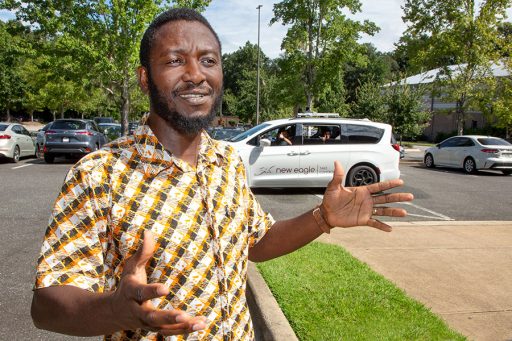 FAMU-FSU College of Engineering Assistant Professor Olugbenga Moses Anubi outside the Center for Advanced Power Systems. (Bruce Palmer/FSU Photography Services)