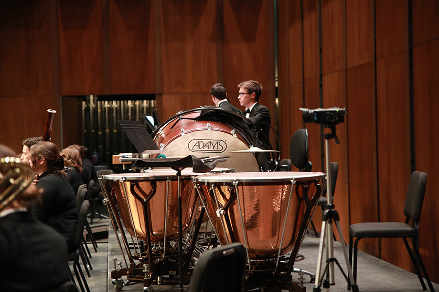 University Symphony Orchestra percussion section warms up before the start of an exciting performance. (Megan Lausch)