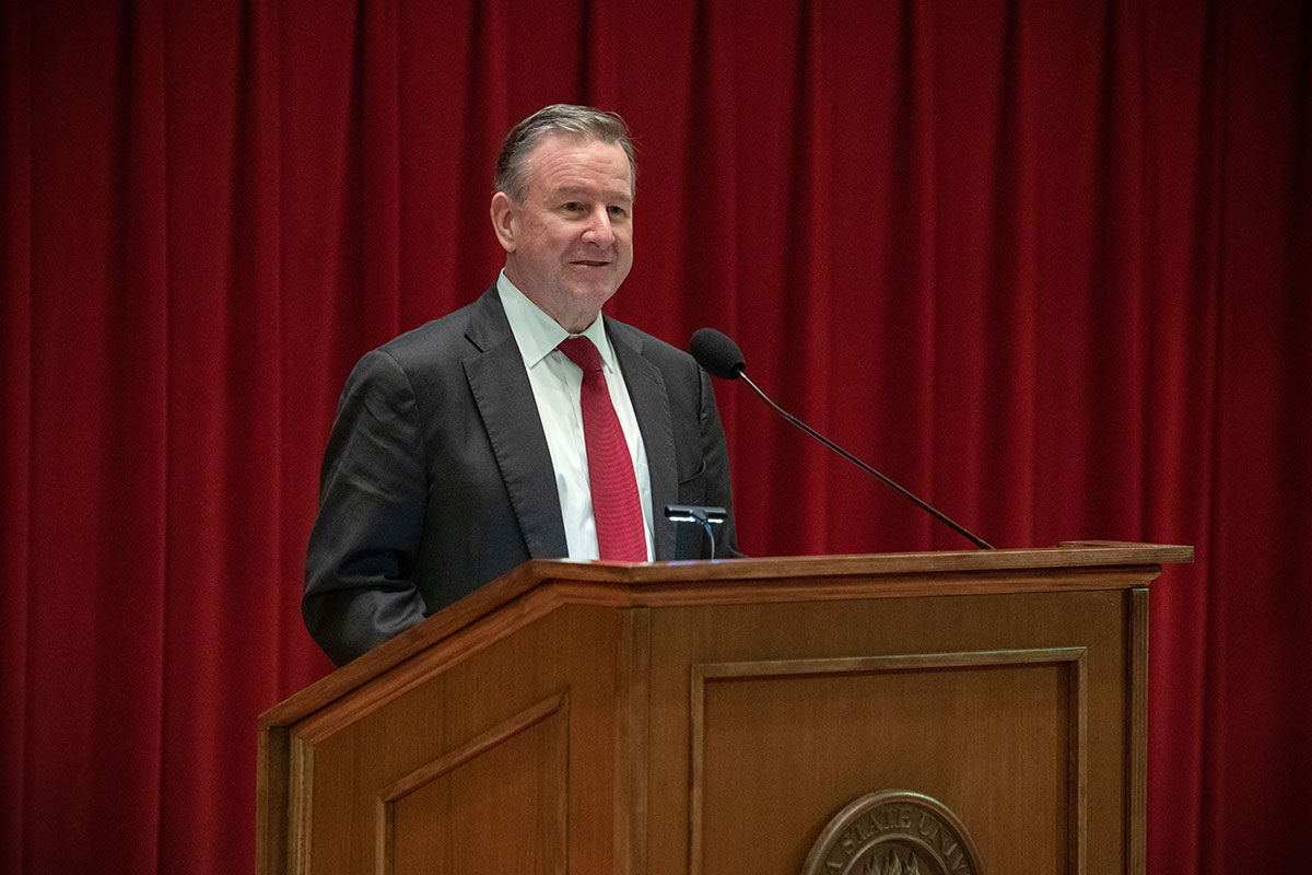 Florida State University President Richard McCullough delivers the State of the University address Wednesday, Nov. 30, 2022, at the College of Medicine. (FSU Photography Services)