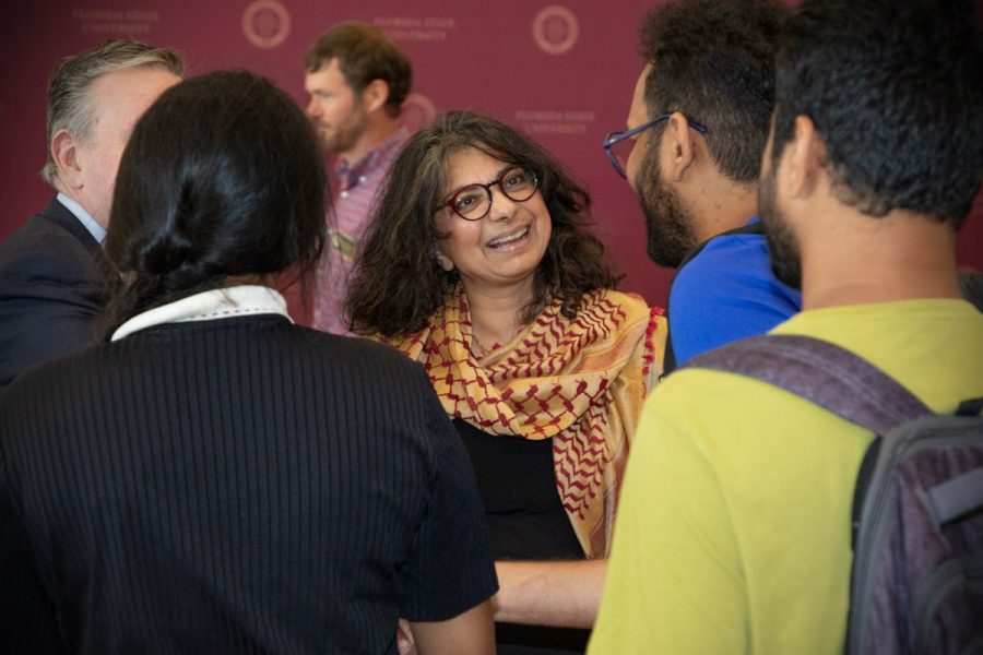 FSU First Lady Jai Vartikar greets students at the annual President's Ice Cream Social, Thursday, April 13, 2023. (FSU Photography Services)