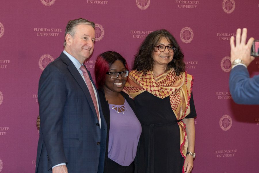 FSU President Richard McCullough and FSU First Lady Jai Vartikar pose for a photo at the annual President's Ice Cream Social, Thursday, April 13, 2023. (FSU Photography Services)