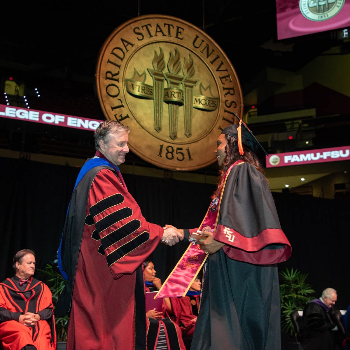 Florida State University President Richard McCullough welcomes graduates and their guests to the university’s summer commencement ceremony Friday, Aug. 4 at the Donald L. Tucker Civic Center. (FSU Photography Services)