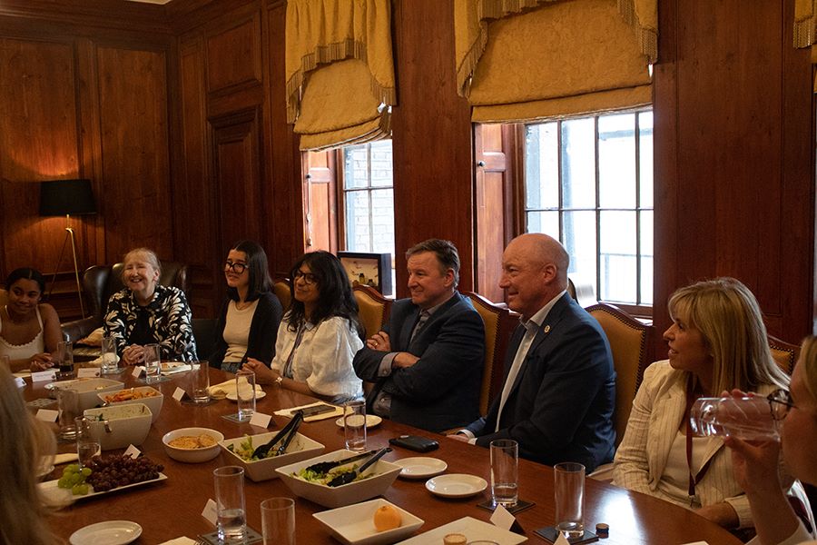 FSU President Richard McCullough, First Lady Jai Vartikar, Board of Trustees Chair Peter Collins and International Programs board member Jennifer Collins joined FSU London Director Kathleen Paul for lunch with students at the FSU London Study Centre. 