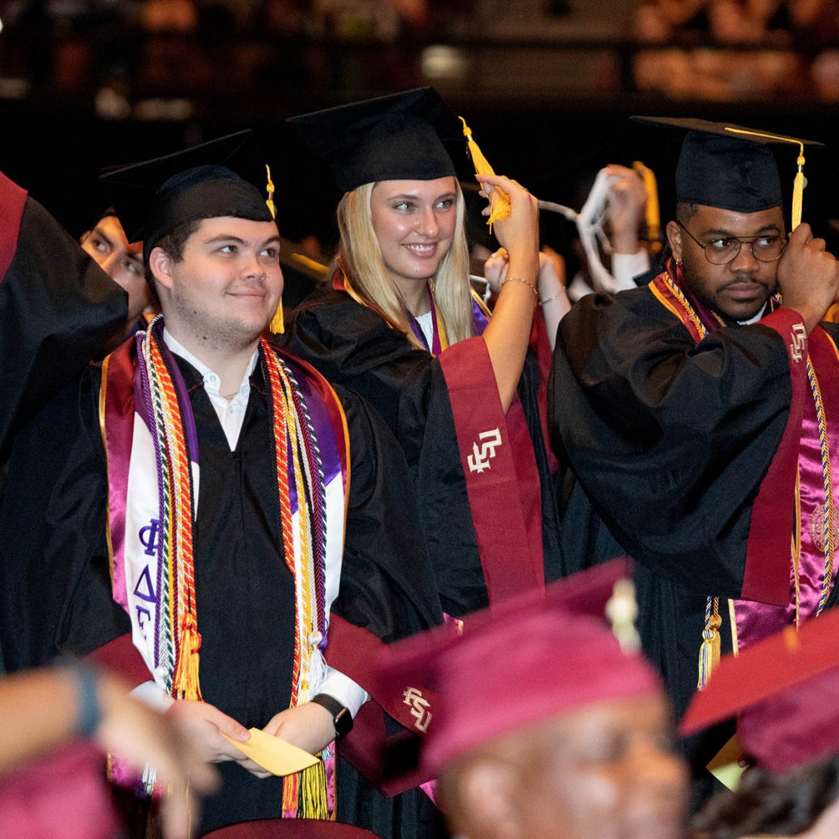 Florida State University graduates celebrate during summer commencement Friday, Aug. 4, 2023, at the Donald L. Tucker Civic Center. (FSU Photography Services)