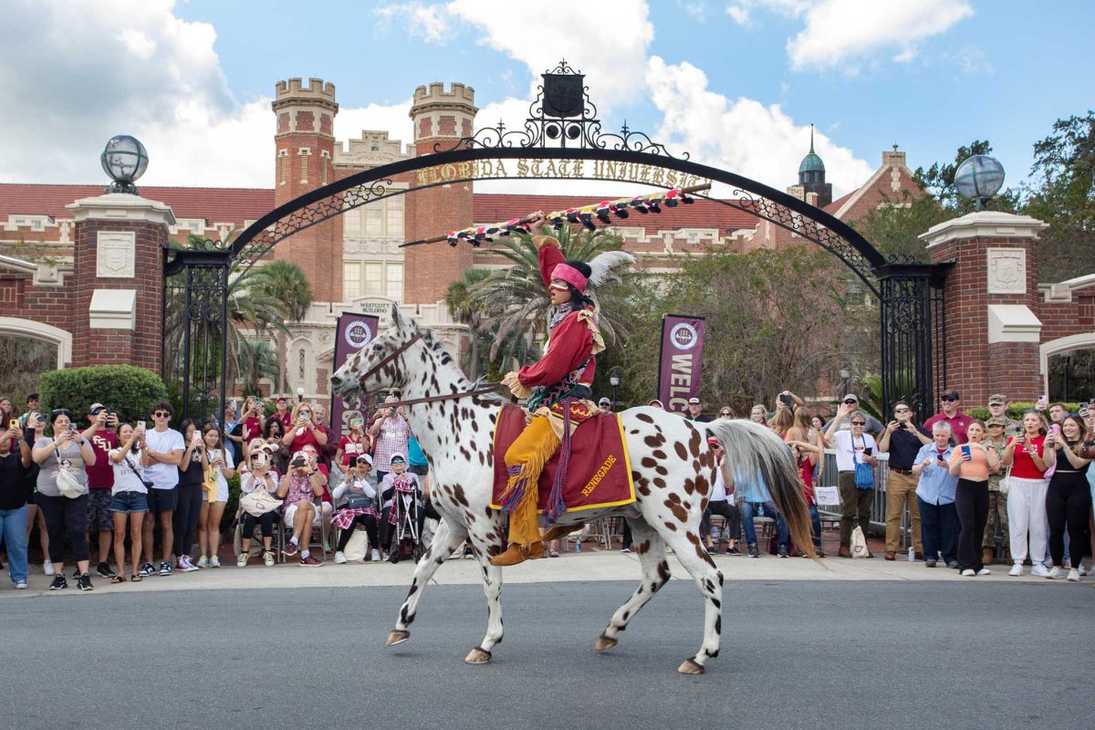 Osceola and Renegade in the FSU Homecoming Parade, Oct. 20, 2023. (FSU Photography Services) 