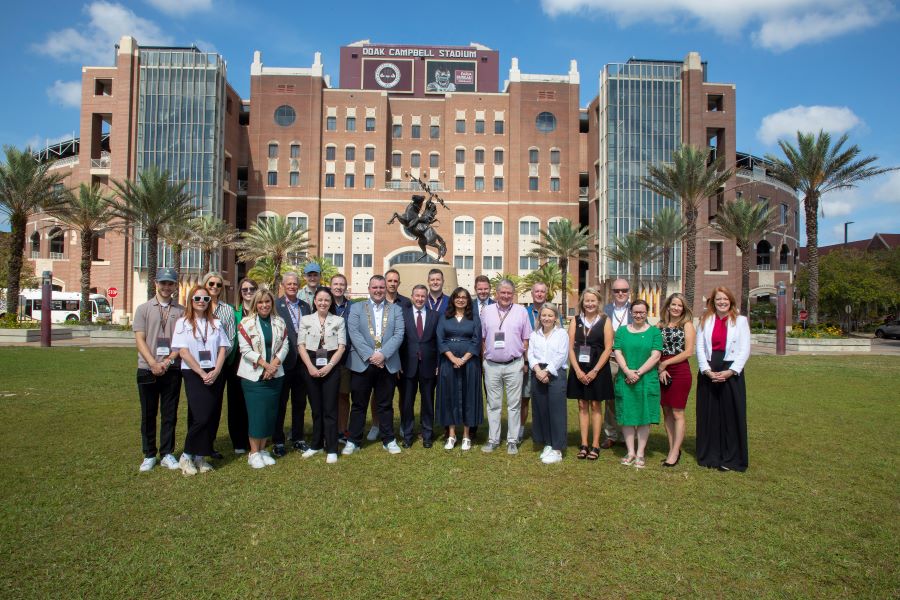 The Irish delegation, led by the Consulate General of Ireland in Miami and the Lord Mayor of Dublin, Ireland, visited FSU football practice on Thursday, Oct. 5, 2023. (Bill Lax, FSU Photography Services)