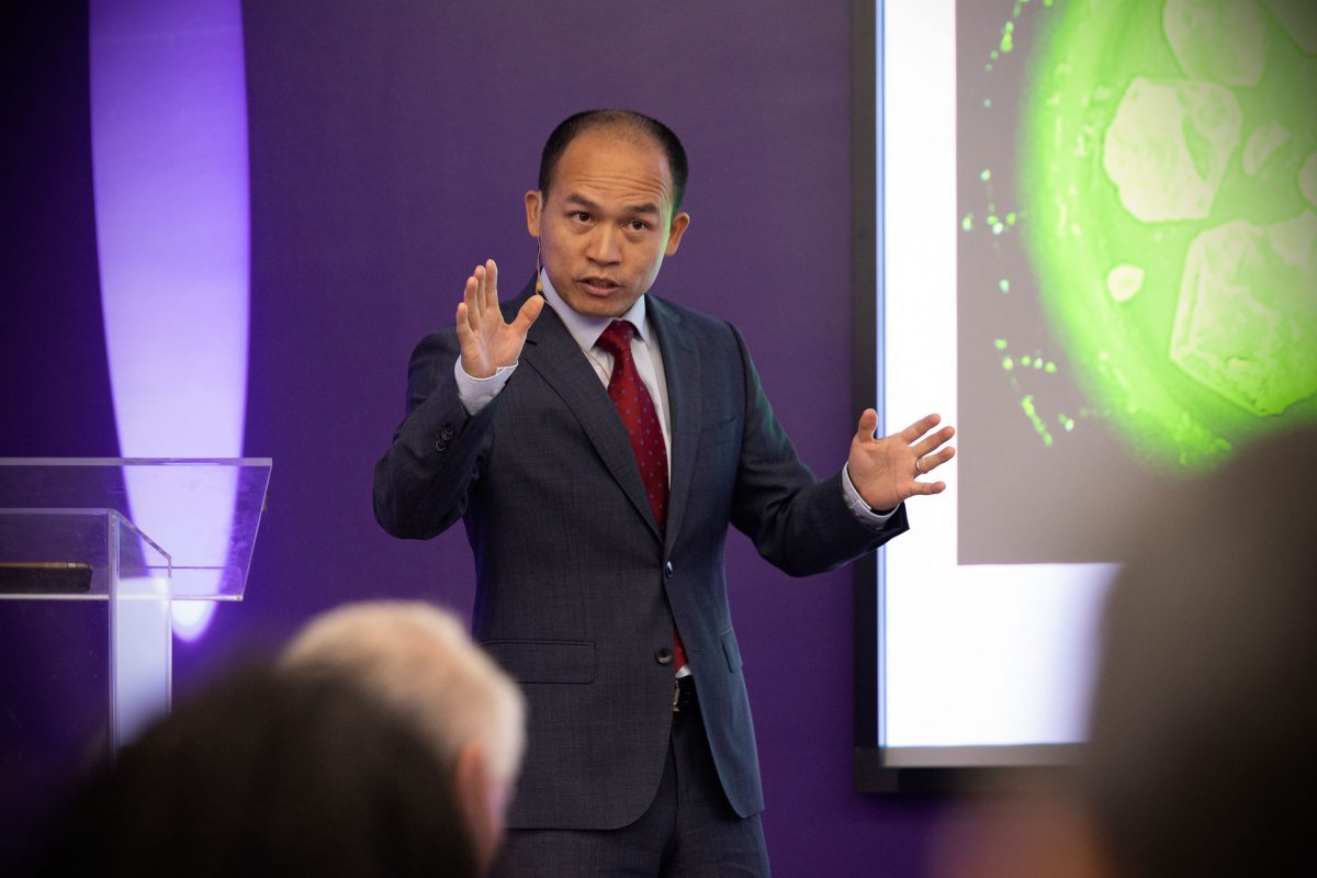 Biwu Ma presents his research at the FSU Discovery Challenge event on Wednesday, Oct. 4, 2023. (FSU Photography Services)