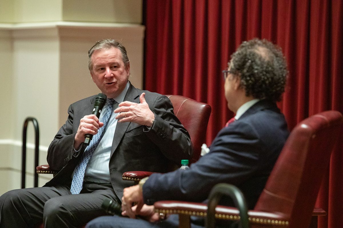 President McCullough joined Dr. Q on stage for a Q+A session, where students and faculty were able to ask the renowned neurosurgeon their questions. (FSU Photography Services)