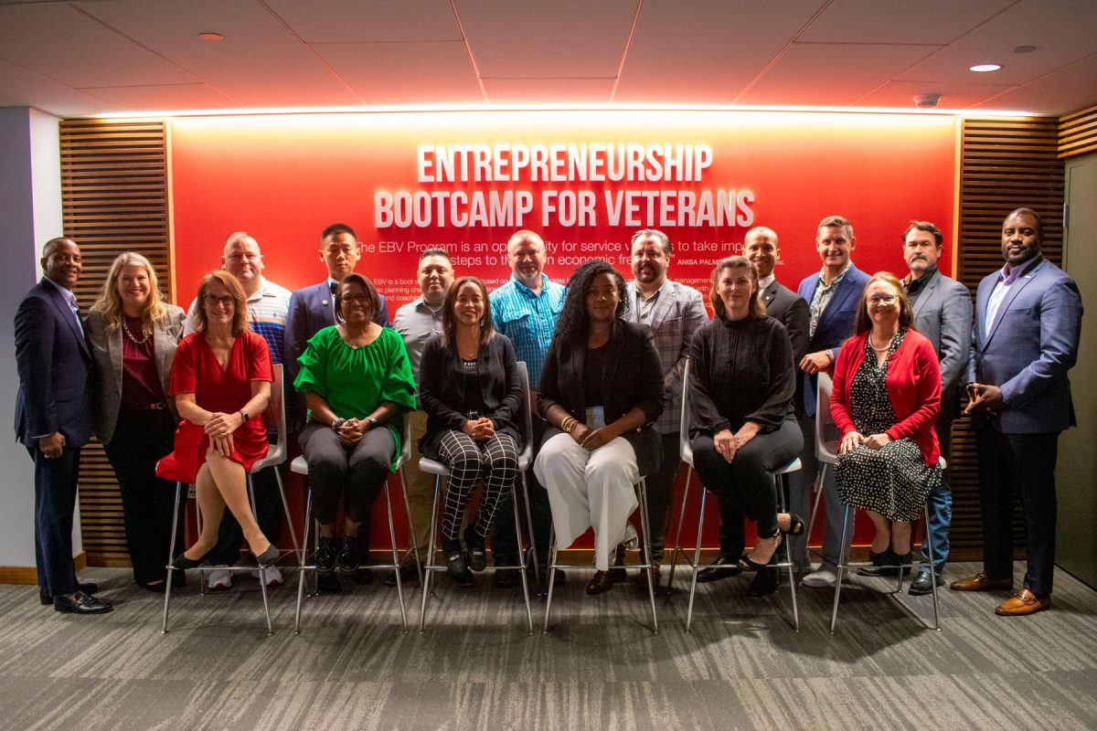 Participants in the 2023 Entrepreneurship Bootcamp for Veterans program traveled from Alabama, California, Florida, Hawaii, Indiana, Maryland, Oklahoma, South Carolina, Texas and Washington, D.C. (Photo: The Jim Moran Institute for Global Entrepreneurship.)