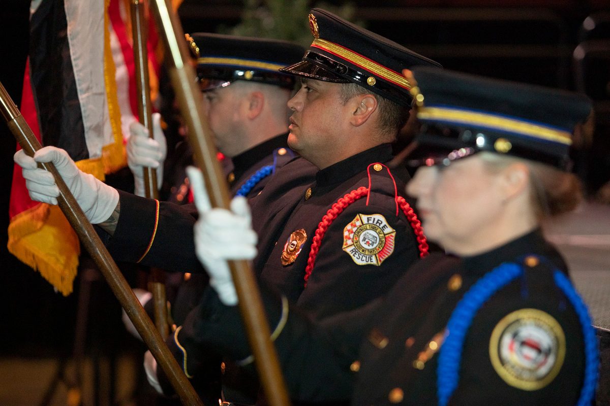 Members of the Seminole Tribe of Florida serve as color guard during Florida State University's fall doctoral hooding ceremony Friday, Dec. 15, 2023, at the Donald L. Tucker Civic Center. (FSU Photography Services)