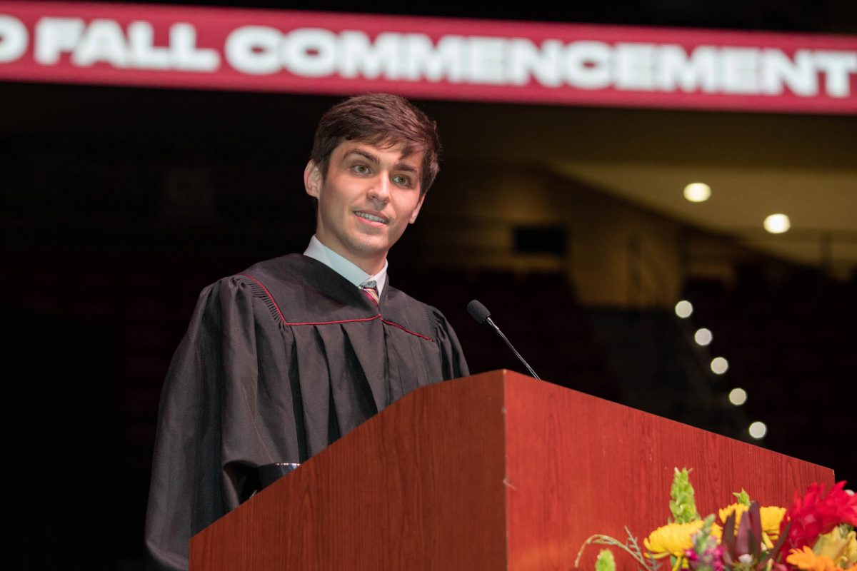 Jack Hitchcock, FSU student body president, addressed the graduates at both ceremonies Friday. (FSU Photography Services)