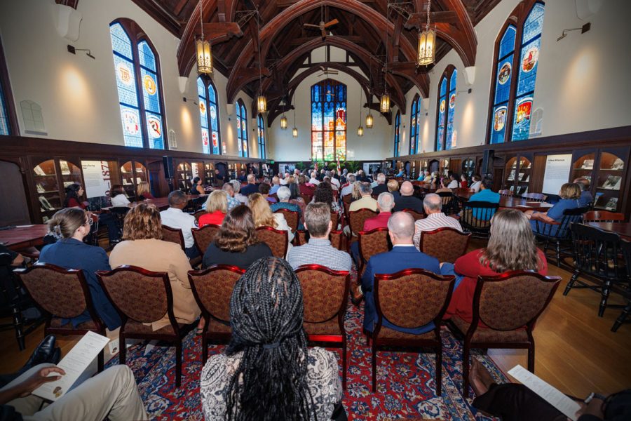 Hundreds gather in Dodd Hall's Heritage Museum in honor of FSUPD Chief Jason Trumbower during his official swearing-in ceremony on Tuesday, Aug. 12, 2025. (Bill Lax/FSU Photography)