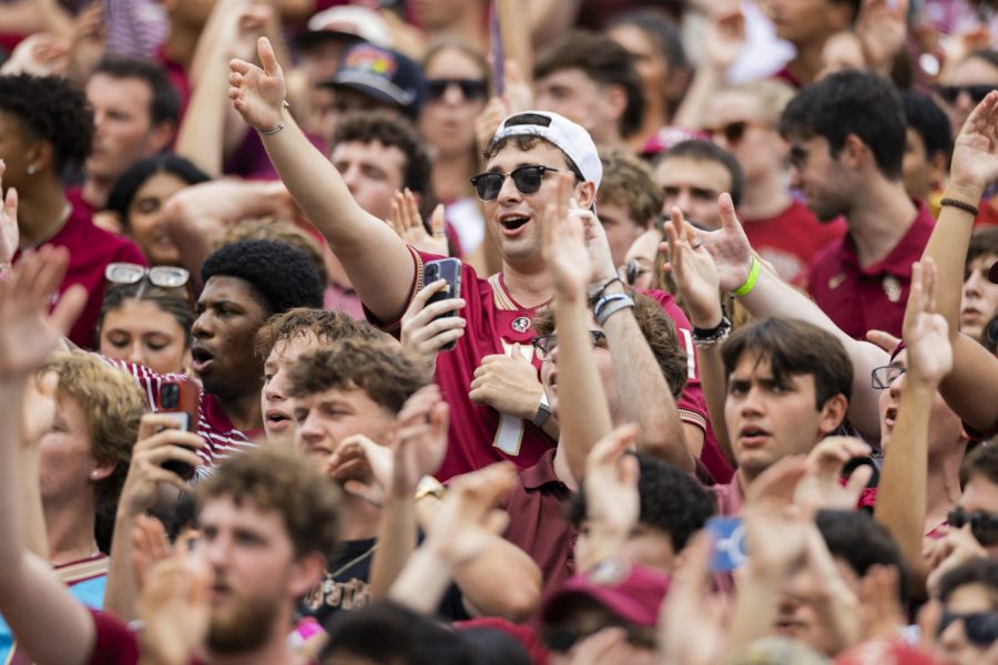 Fans do the war chant as the Seminoles take on the Alabama Crimson Tide at Doak Campbell Stadium on August 30, 2025. (Matthew McConnell/Florida State University)
