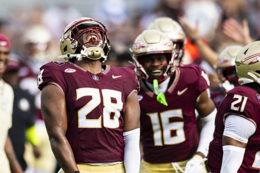 A football player celebrates