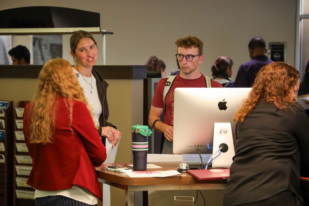 Students gather and talk