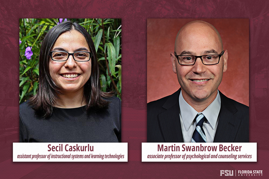Split screen of two headshots of Secil Caskurlu and Martin Swanbrow Becker, with their names and titles below their headshots