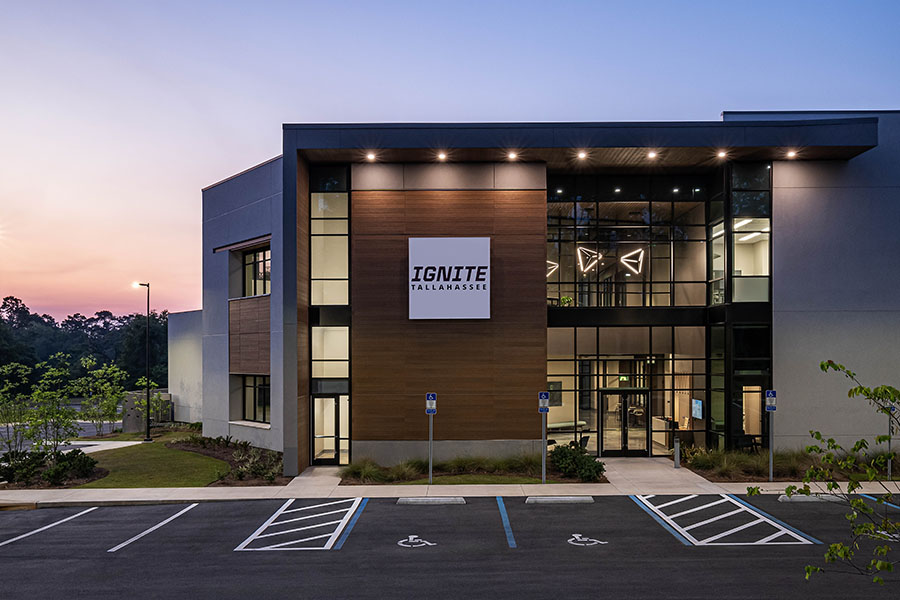Photo of a building with a sing on it that says "Ignite Tallahassee"