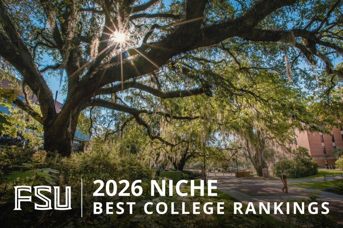 FSU 2026 Nice Best college Ranking graphic in front of a tree