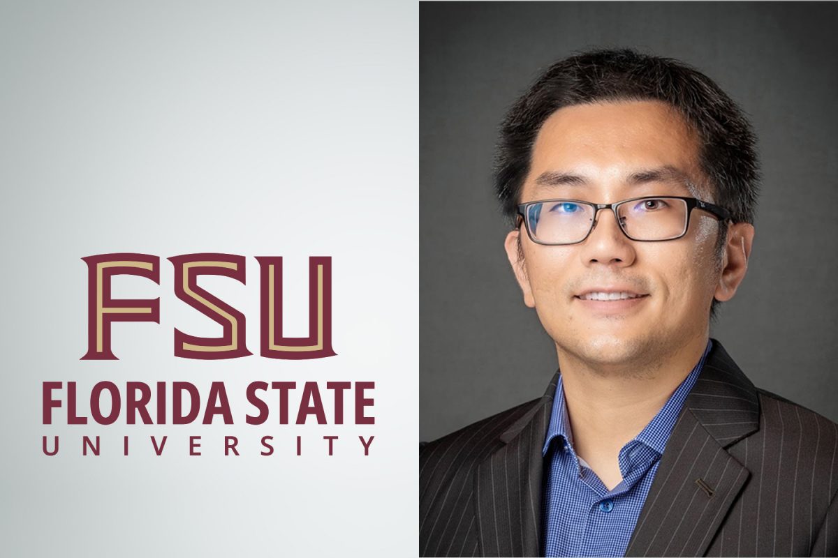 FSU logo graphic to the left of a headshot