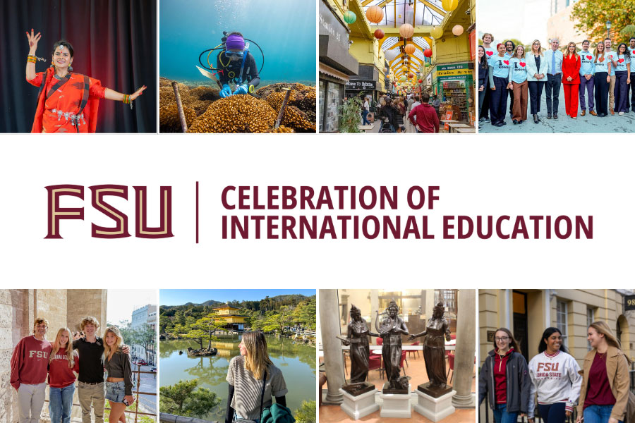 FSU celebration of international education graphic with photos surrounding it