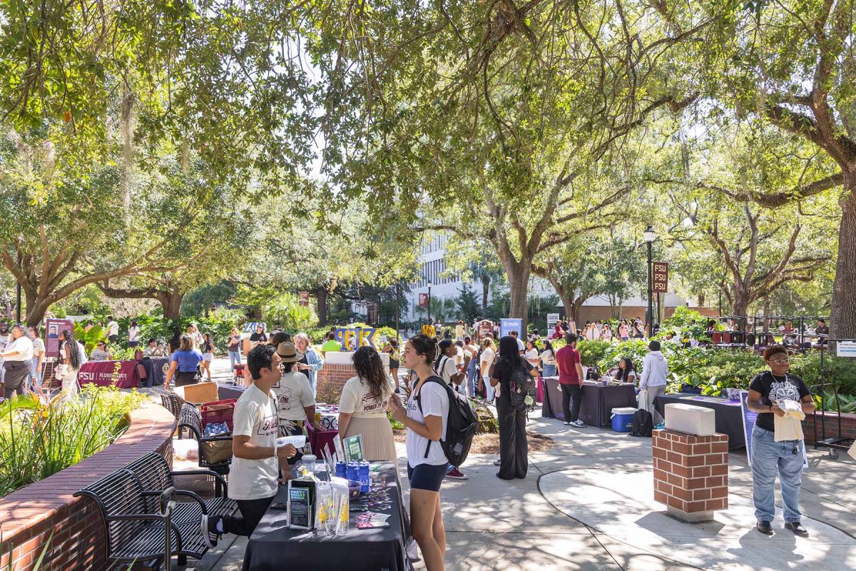 Students interact with booths on FSU's campus