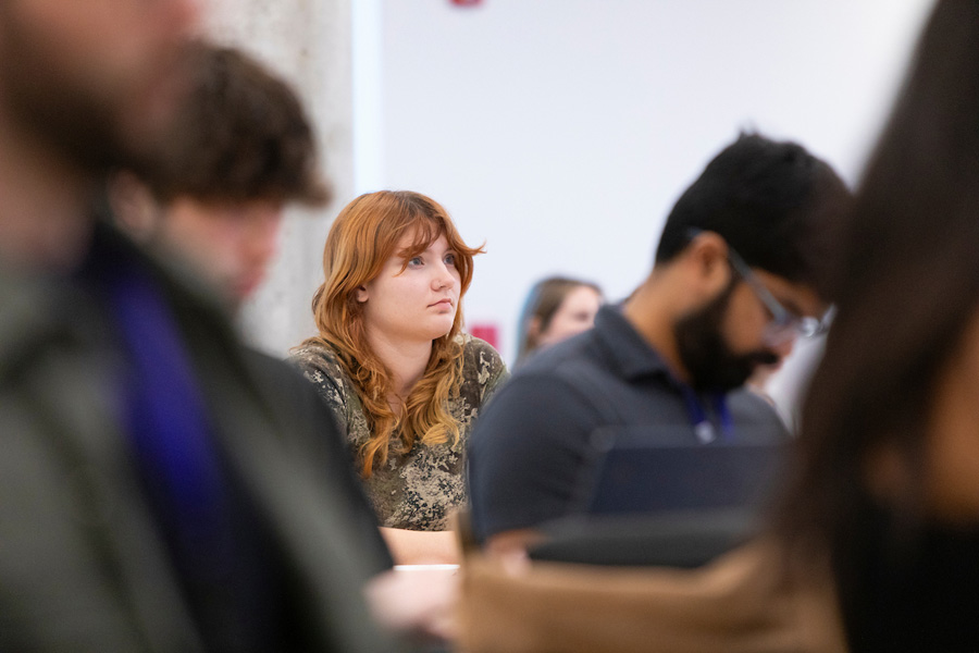 An attendee listens during the FSU Quantum Initiative event. (Scott Holstein/FAMU-FSU College of Engineering)