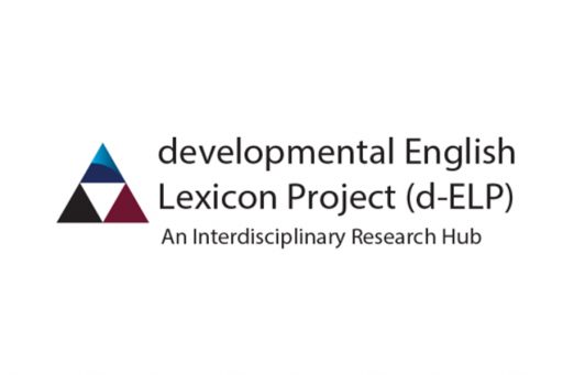 A logo with three triangles and the text "development English Lexicon Project (d-ELP), An Interdisciplinary Research Hub" to the right.